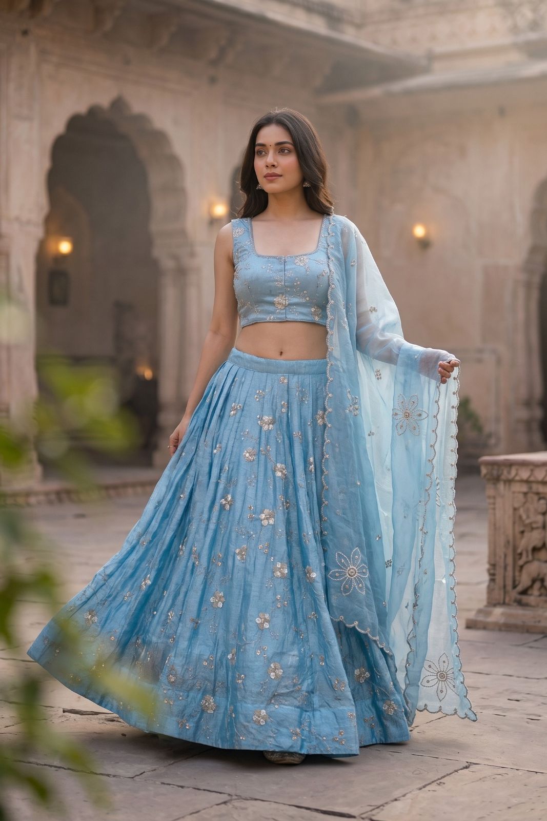 MyFashion -REET Tarini Sequin Zari Work Semi-Stitched Lehenga Choli and Dupatta