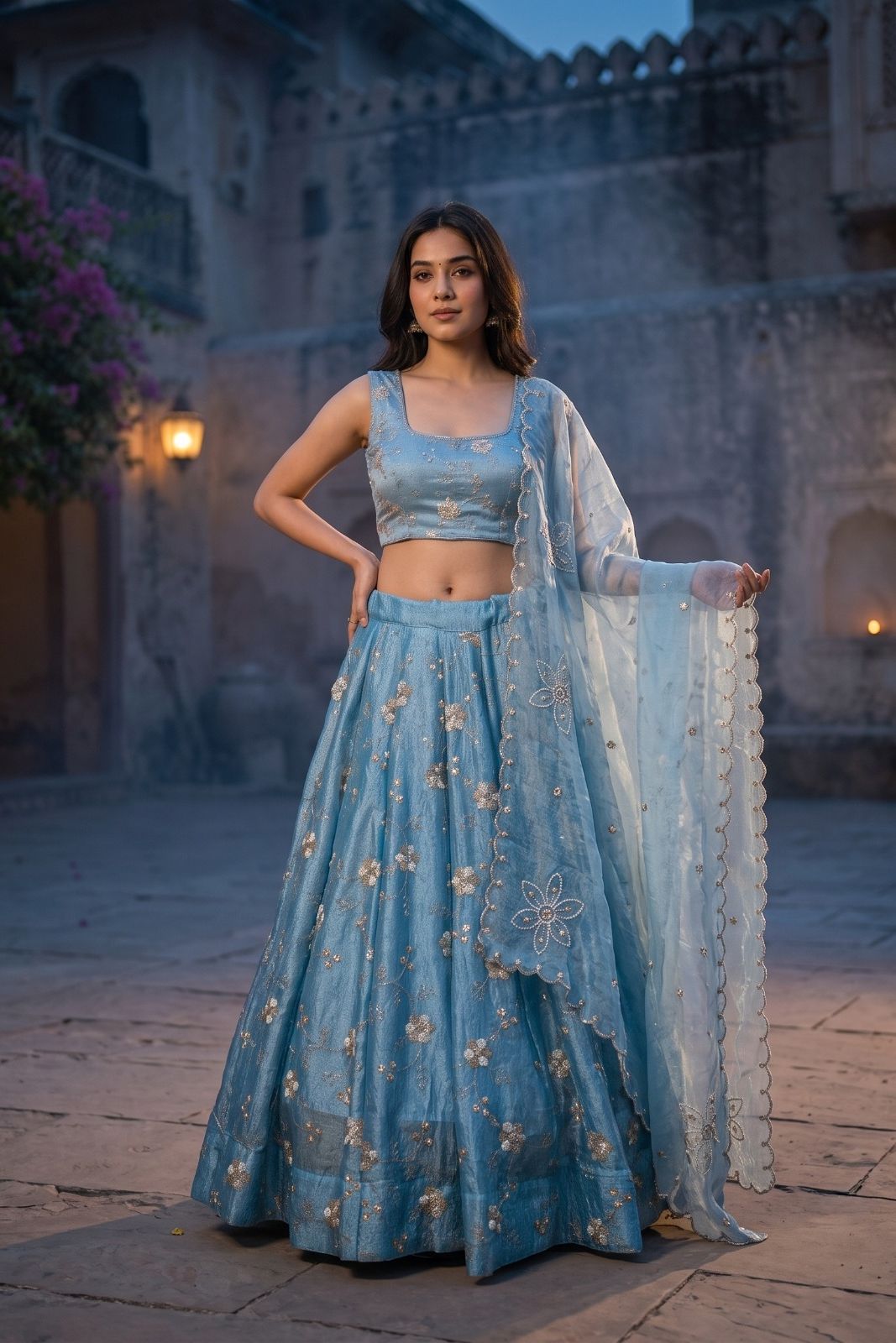 MyFashion -REET Tarini Sequin Zari Work Semi-Stitched Lehenga Choli and Dupatta