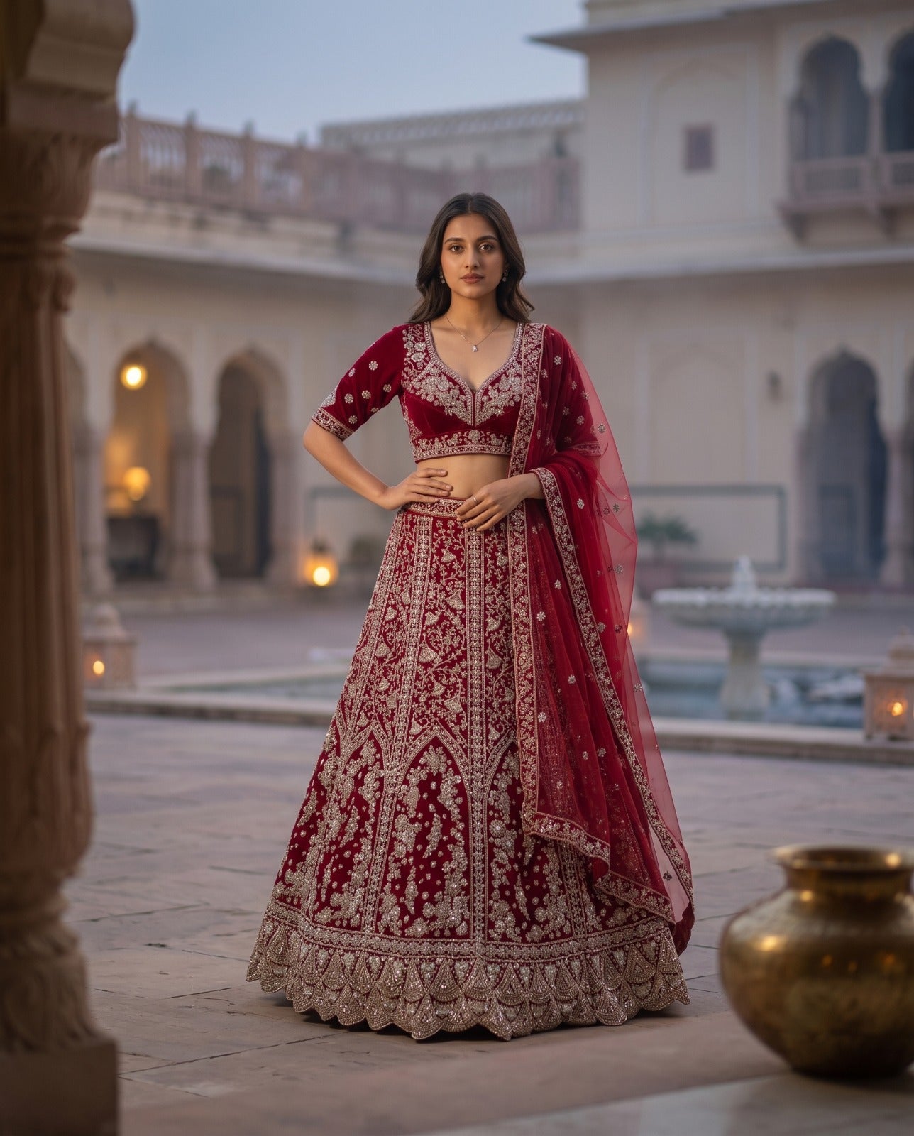 MyFashion -REET Ruhaani Women's Velvet Embroidery Lehenga Choli with Dupatta