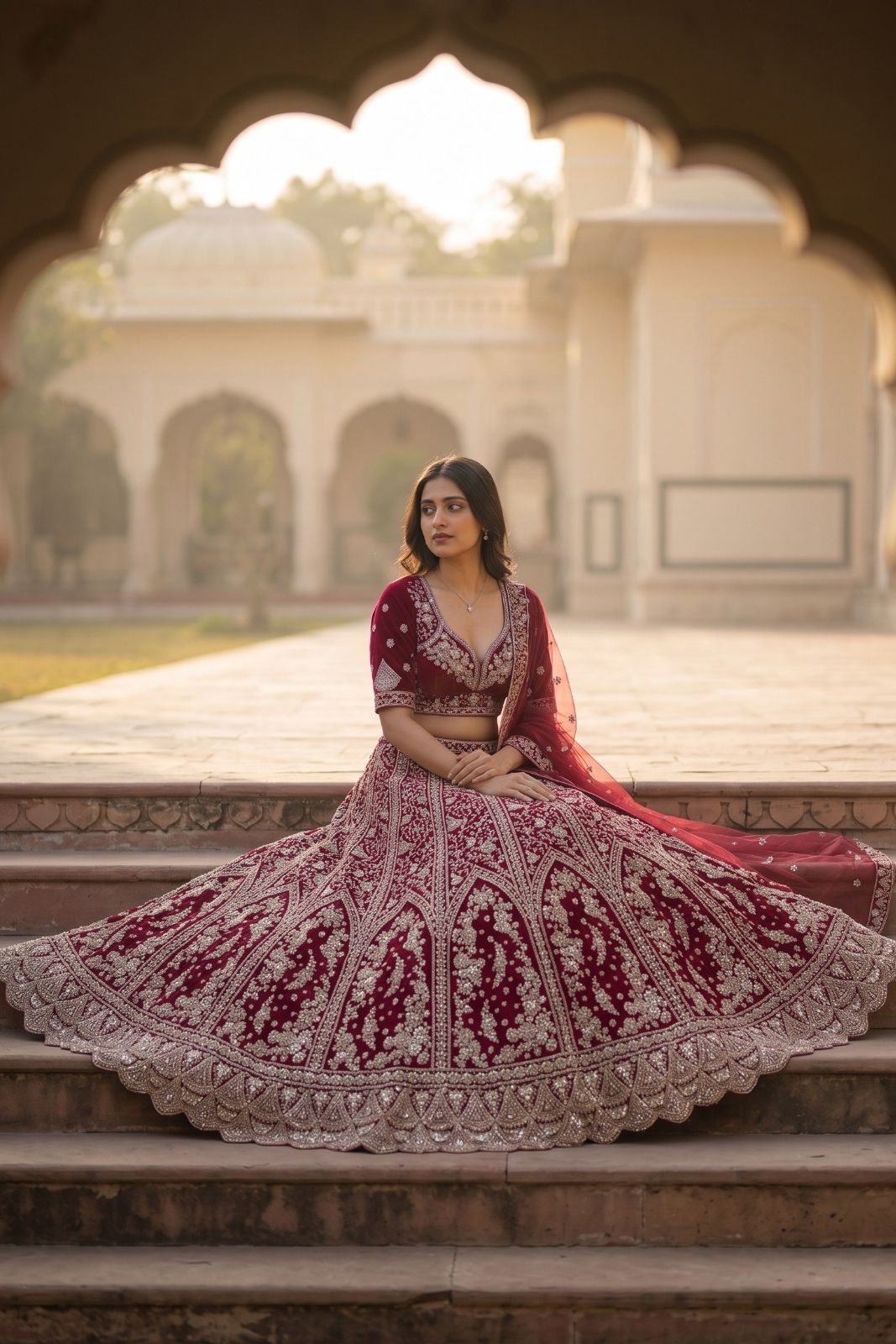 MyFashion -REET Ruhaani Women's Velvet Embroidery Lehenga Choli with Dupatta