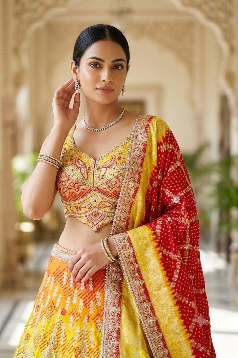 MyFashion -REET Rangrez Bandhini Work Sequinned Silk Lehenga & Blouse With Dupatta