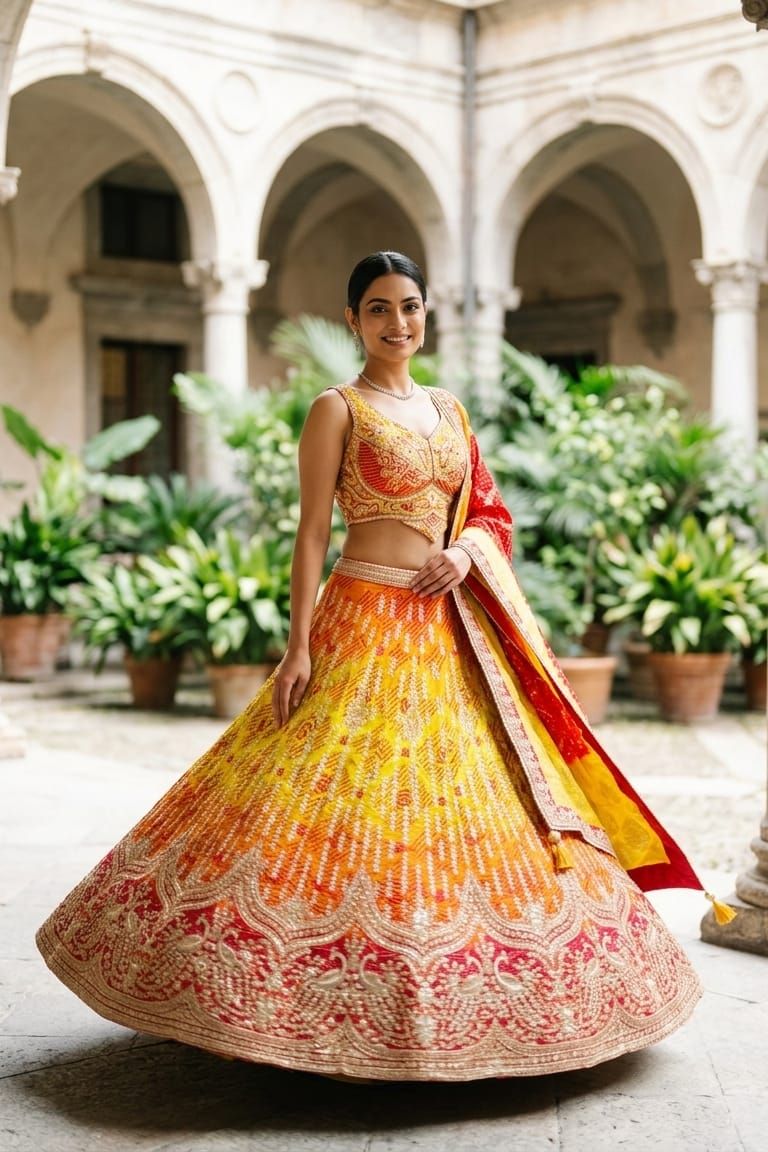 MyFashion -REET Rangrez Bandhini Work Sequinned Silk Lehenga & Blouse With Dupatta