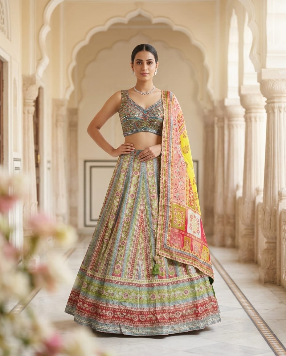 MyFashion -REET Raas Digital Print Stone Mirror Work Lehenga Choli