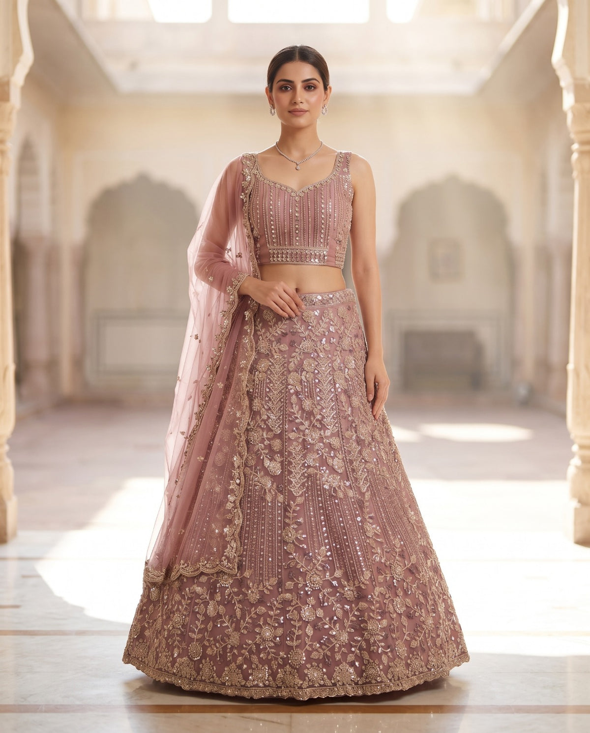 MyFashion -REET Misha Sequin Beads Zari Work Net Lehenga Choli