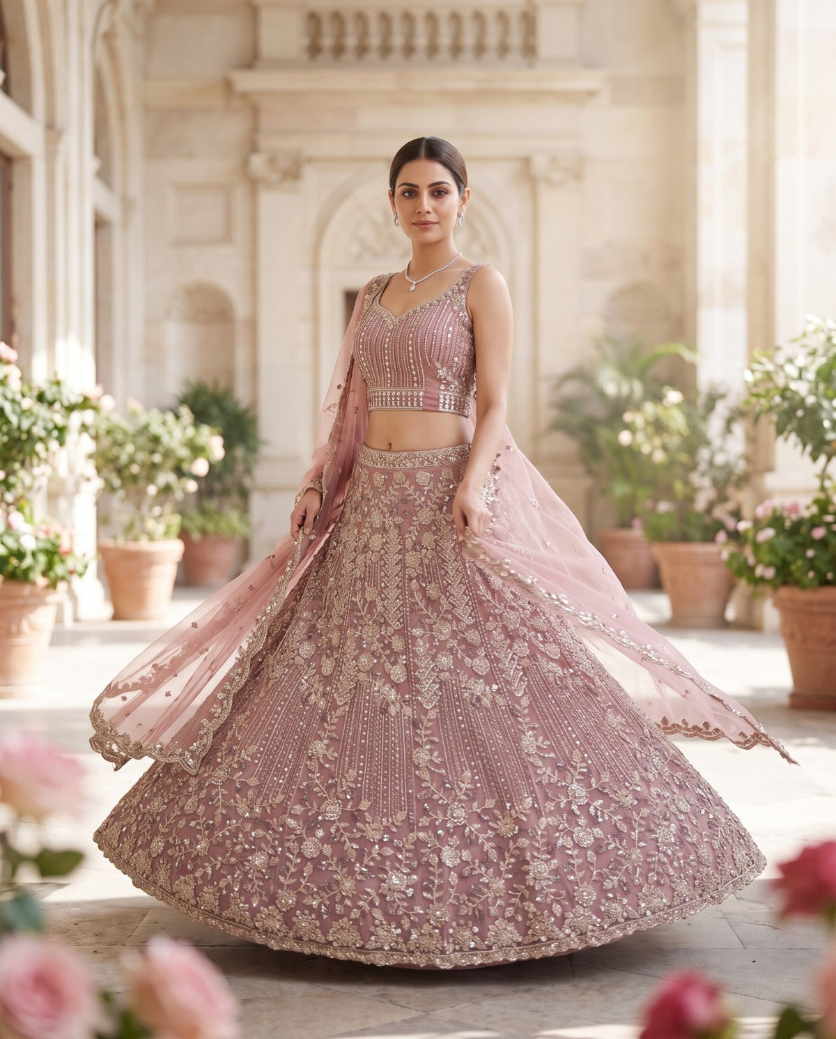 MyFashion -REET Misha Sequin Beads Zari Work Net Lehenga Choli