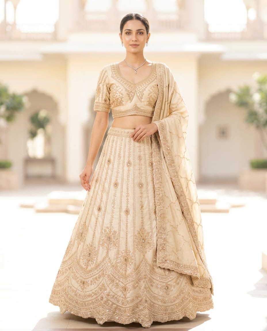 MyFashion -REET Naaz Pearl Work Cosmos Tissue Lehenga Choli