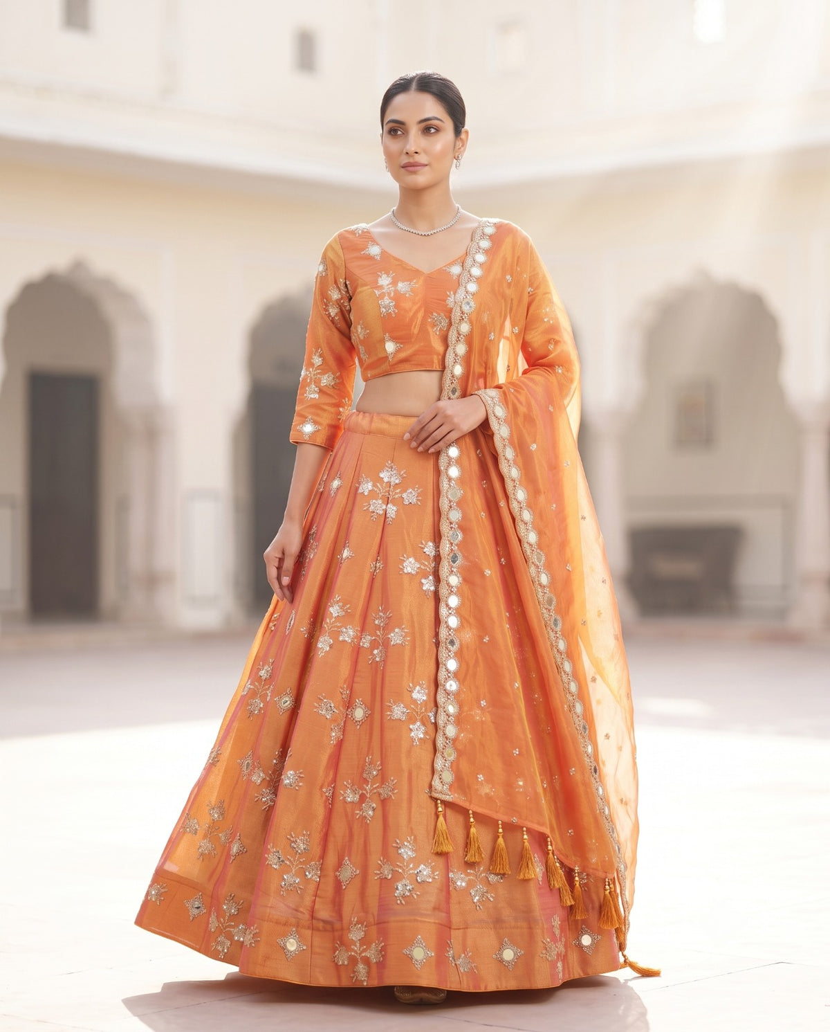 MyFashion -REET Mehar 01 Zari Sequins Mirror Work Tissue Silk Lehenga Choli