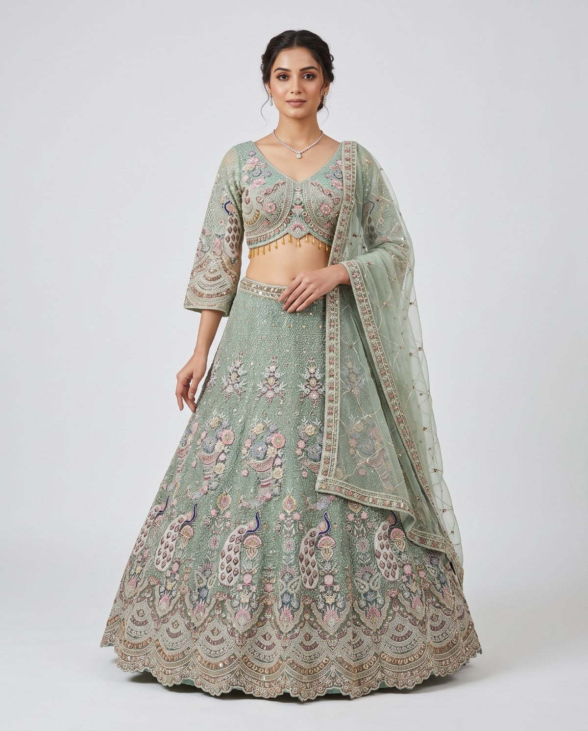 MyFashion -REET Mayura Net Sequin Zari Work Lehnga Choli