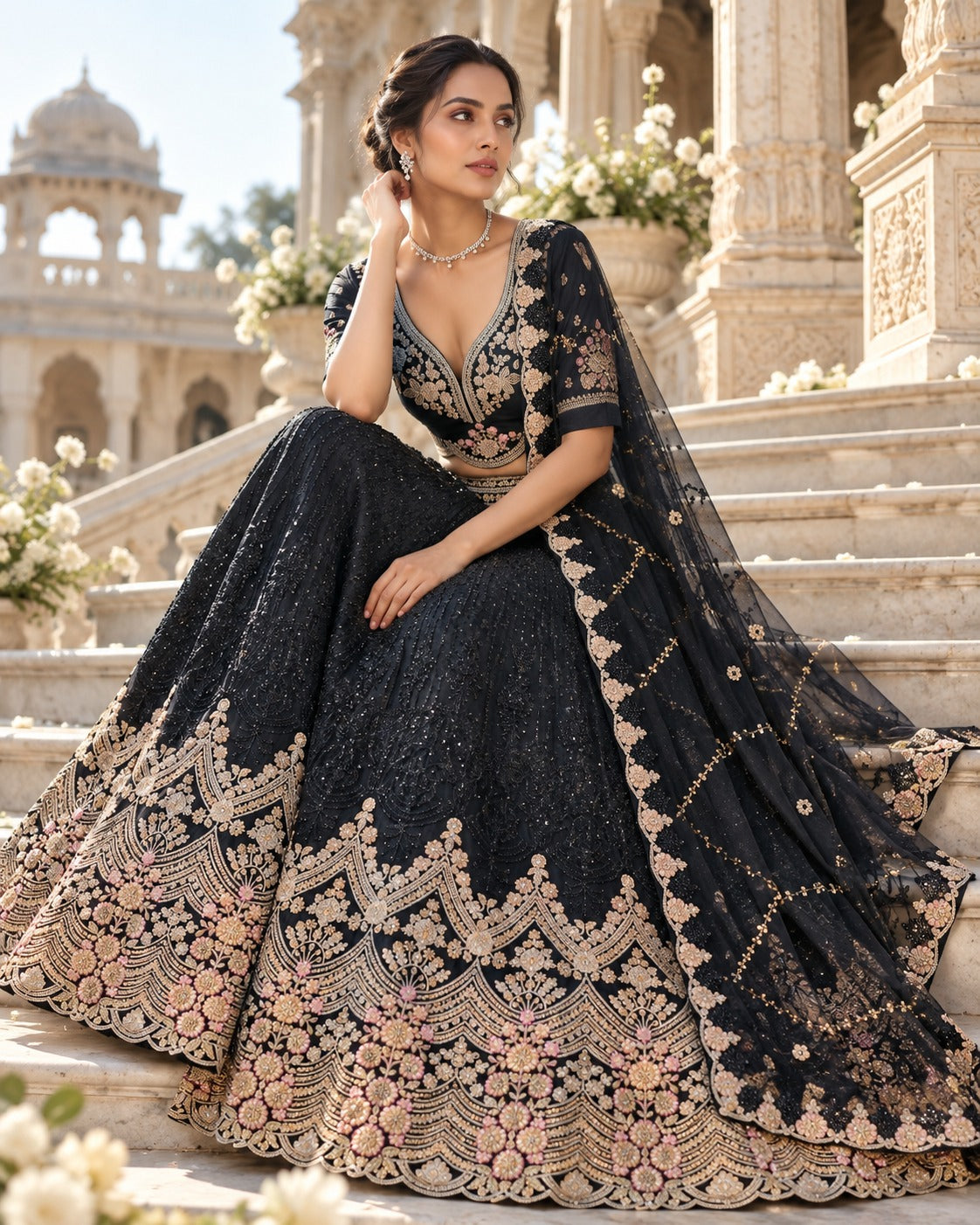 MyFashion -REET Zoya Embroidered Sequinned Raw Silk Lehenga Choli