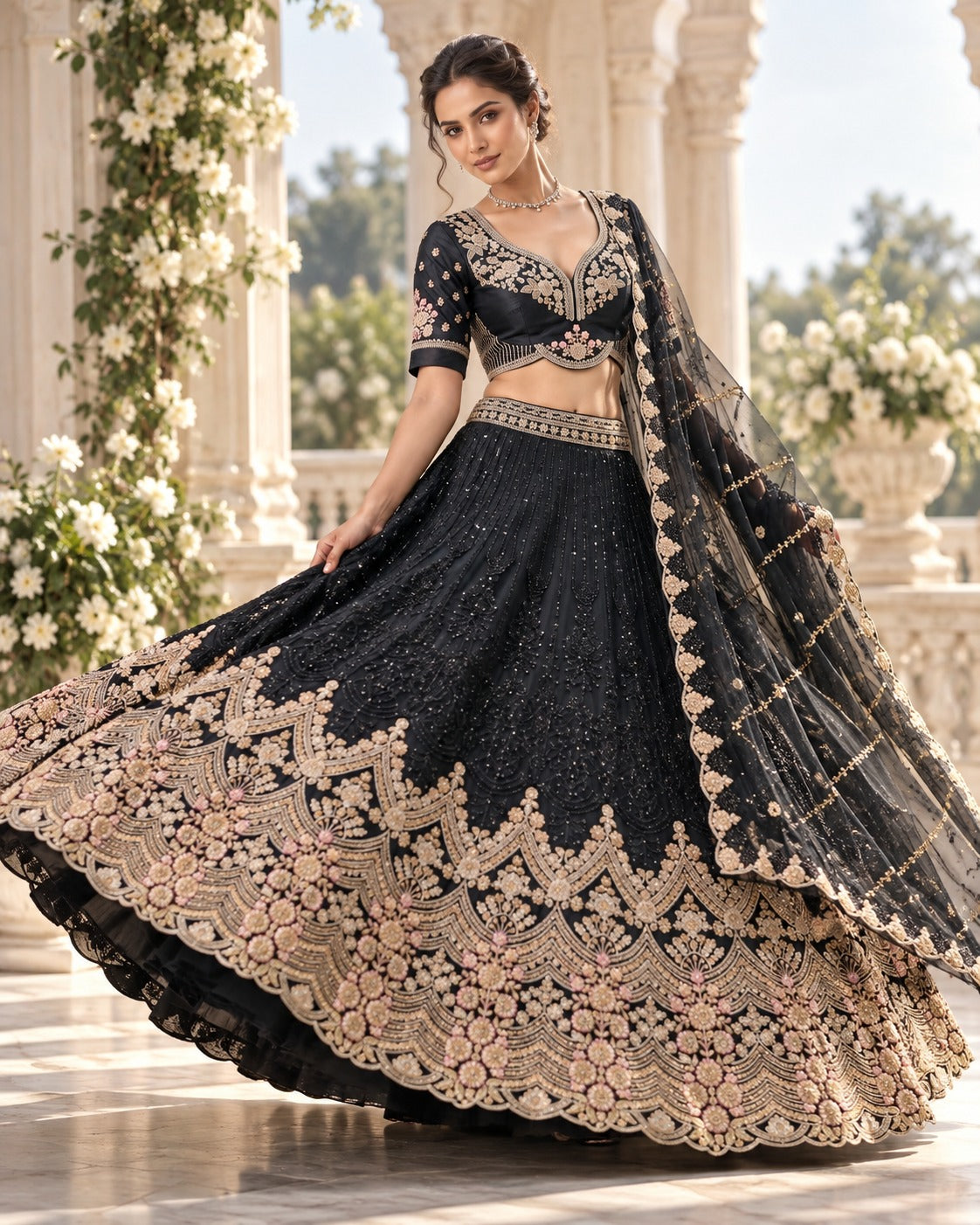 MyFashion -REET Zoya Embroidered Sequinned Raw Silk Lehenga Choli