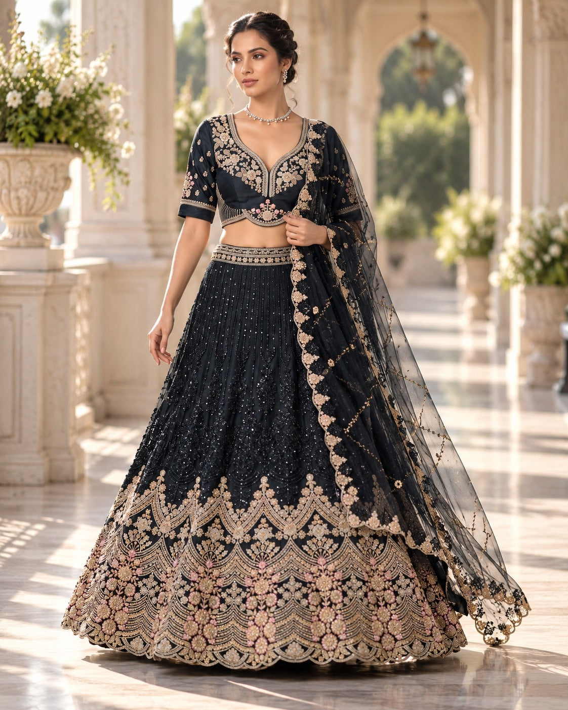 MyFashion -REET Zoya Embroidered Sequinned Raw Silk Lehenga Choli