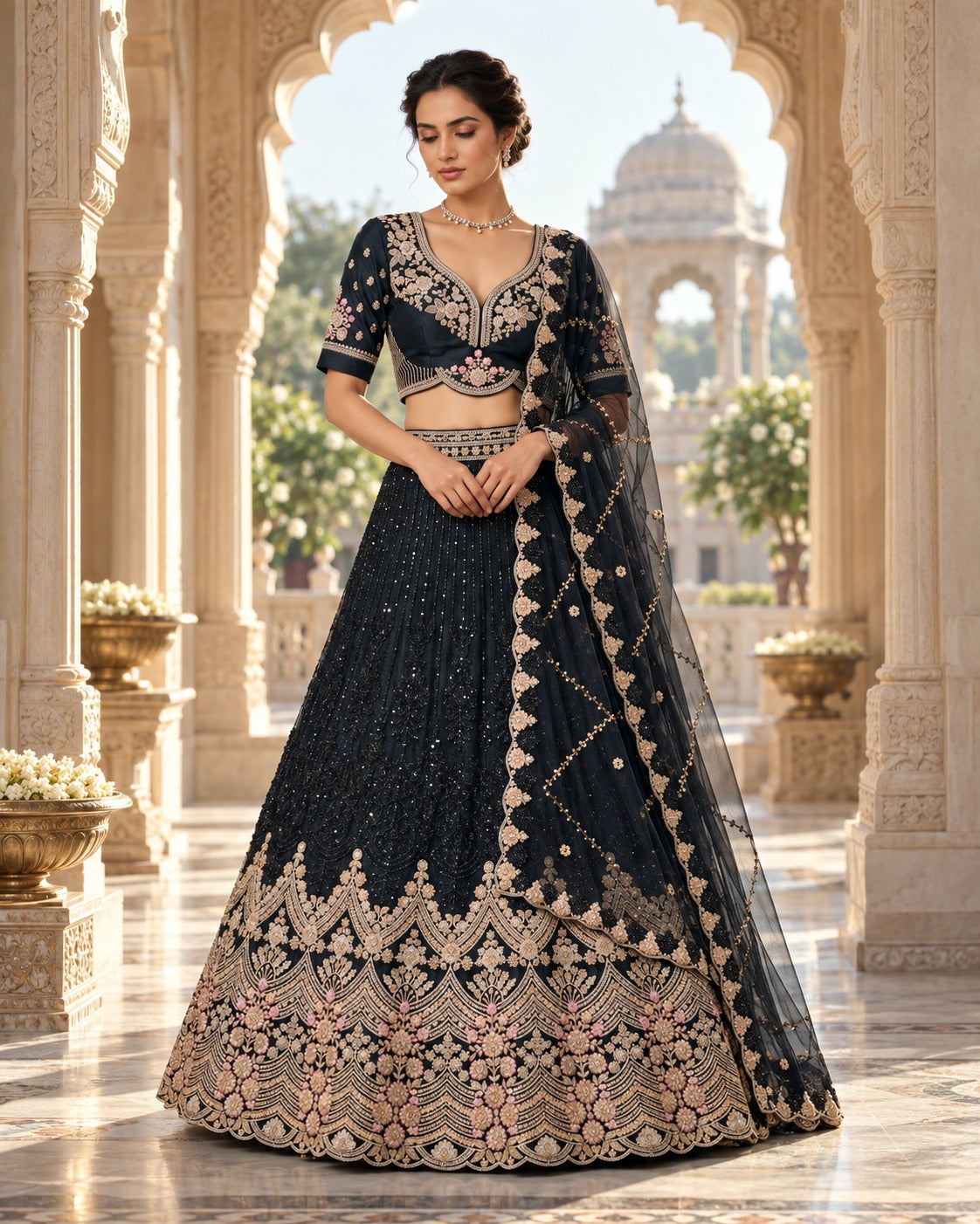 MyFashion -REET Zoya Embroidered Sequinned Raw Silk Lehenga Choli