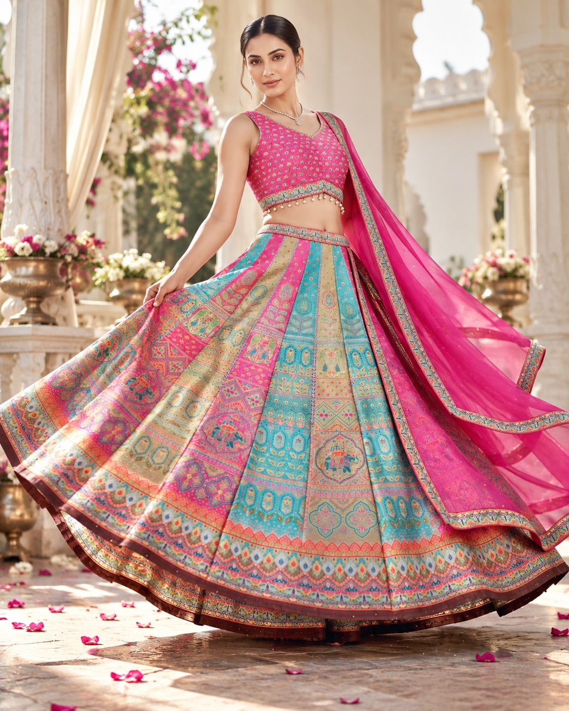 MyFashion -REET Zarika Multi Raw Silk Digital Printed Lehenga Choli