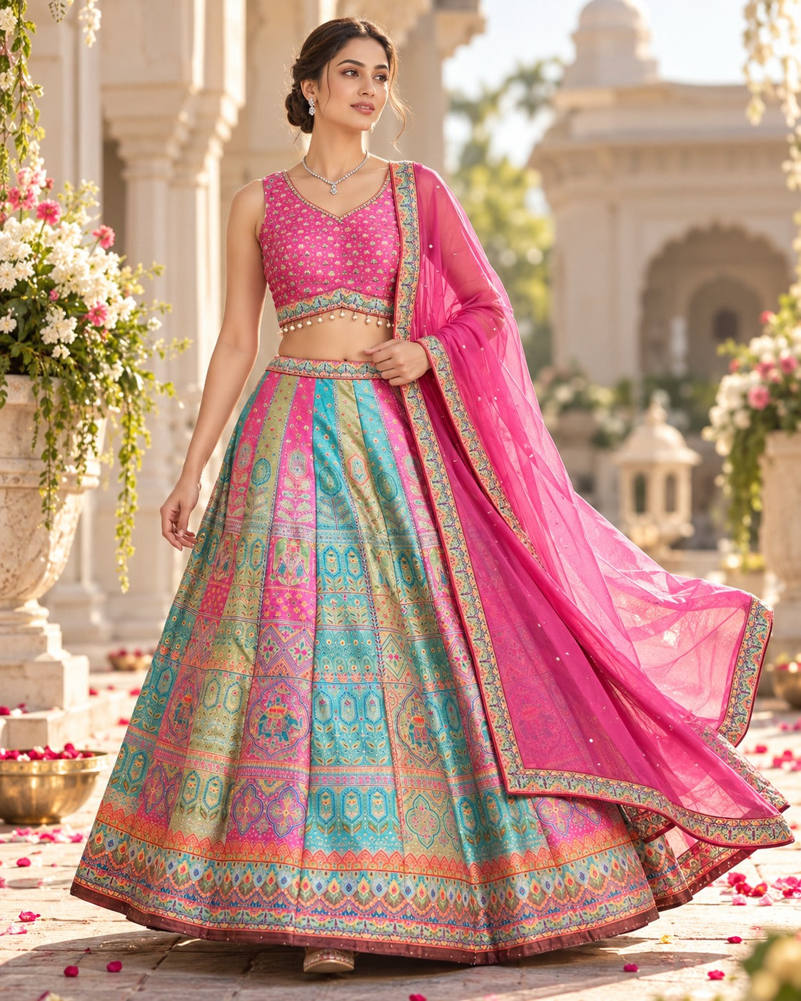MyFashion -REET Zarika Multi Raw Silk Digital Printed Lehenga Choli