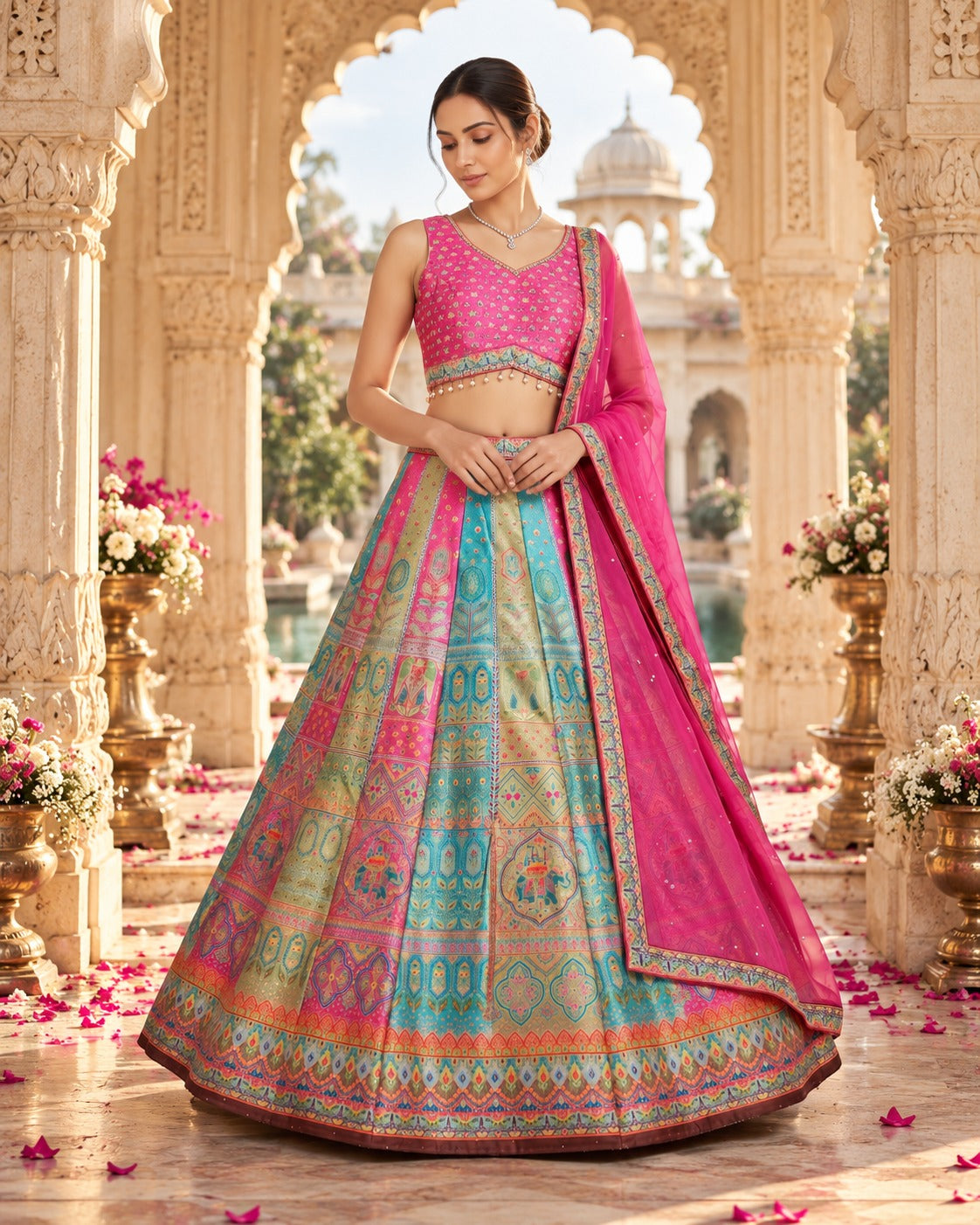 MyFashion -REET Zarika Multi Raw Silk Digital Printed Lehenga Choli