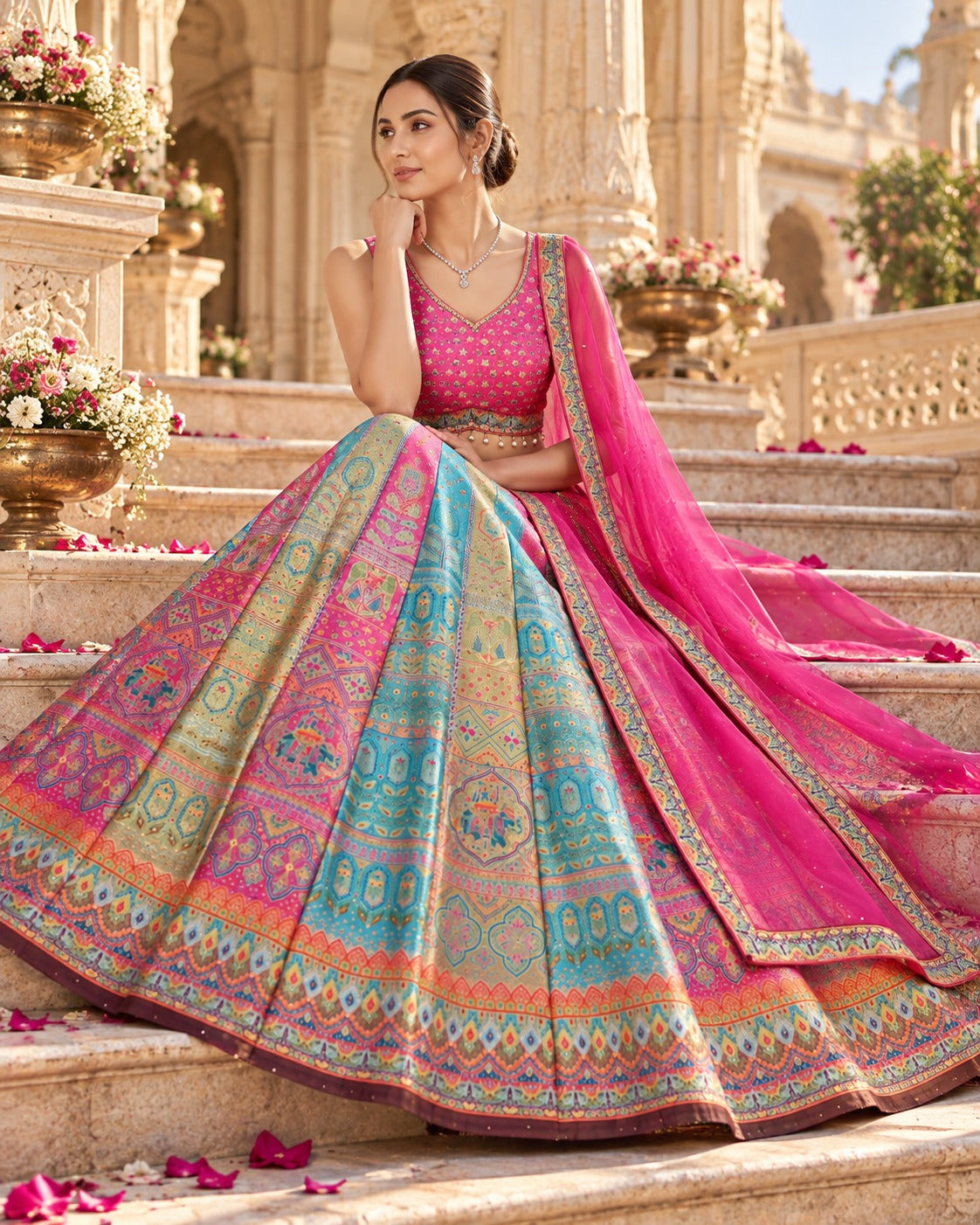 MyFashion -REET Zarika Multi Raw Silk Digital Printed Lehenga Choli