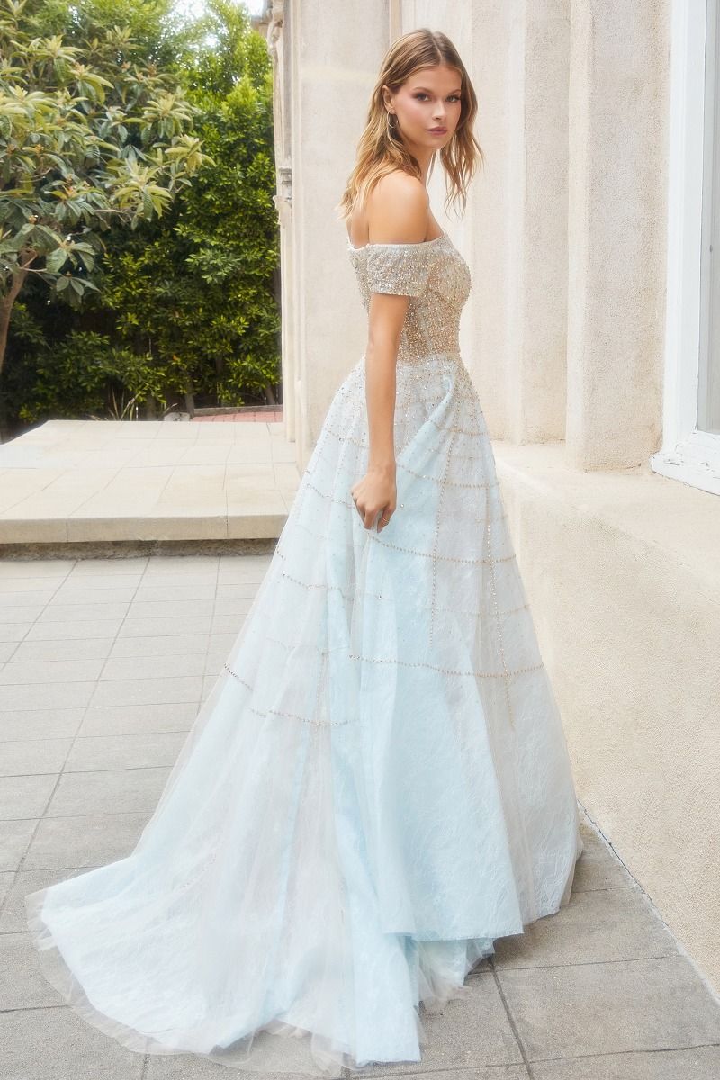 Off The Shoulder Modern Beaded Ballgown By Andrea And Leo -A0724