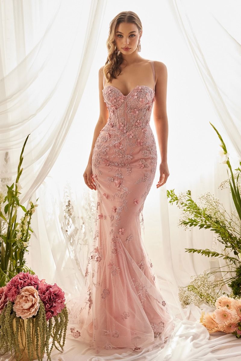 Embellished Floral Mermaid Dress By Andrea and Leo -A1115