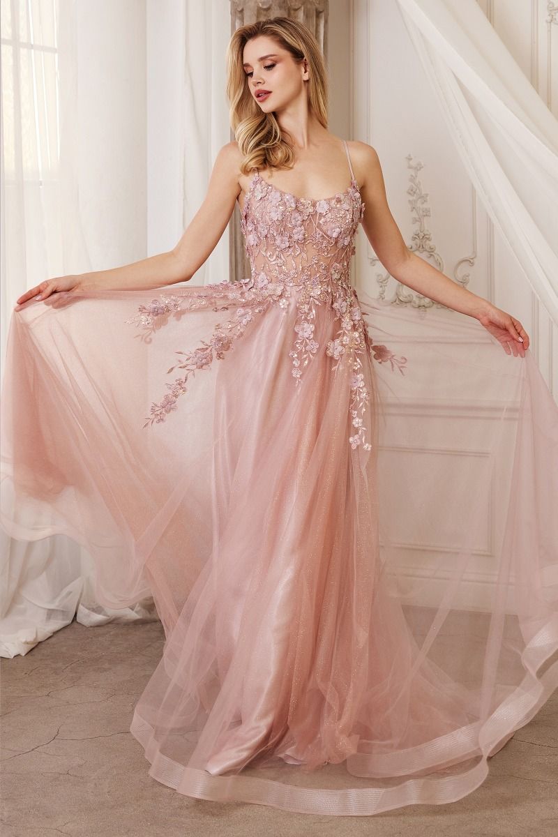 Floral Applique A-Line Gown By Andrea And Leo -A1142