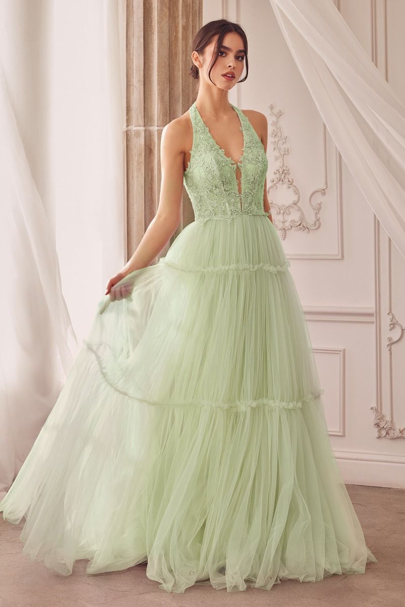 Halter Gown With Tier Skirt By Andrea And Leo -A1206