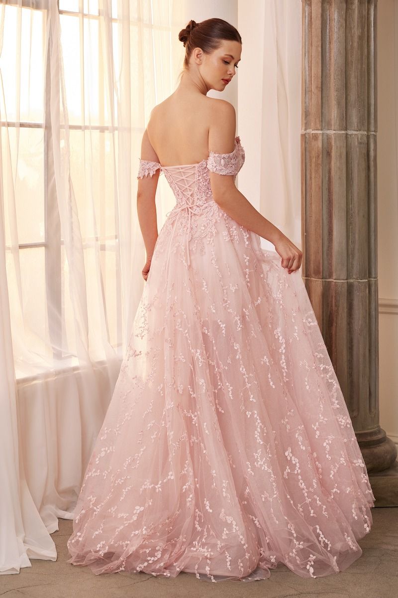 Off Shoulder Bouquet Lace Gown With Short Skirt By Andrea And Leo -A1207