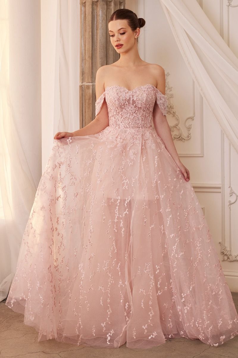 Off Shoulder Bouquet Lace Gown With Short Skirt By Andrea And Leo -A1207