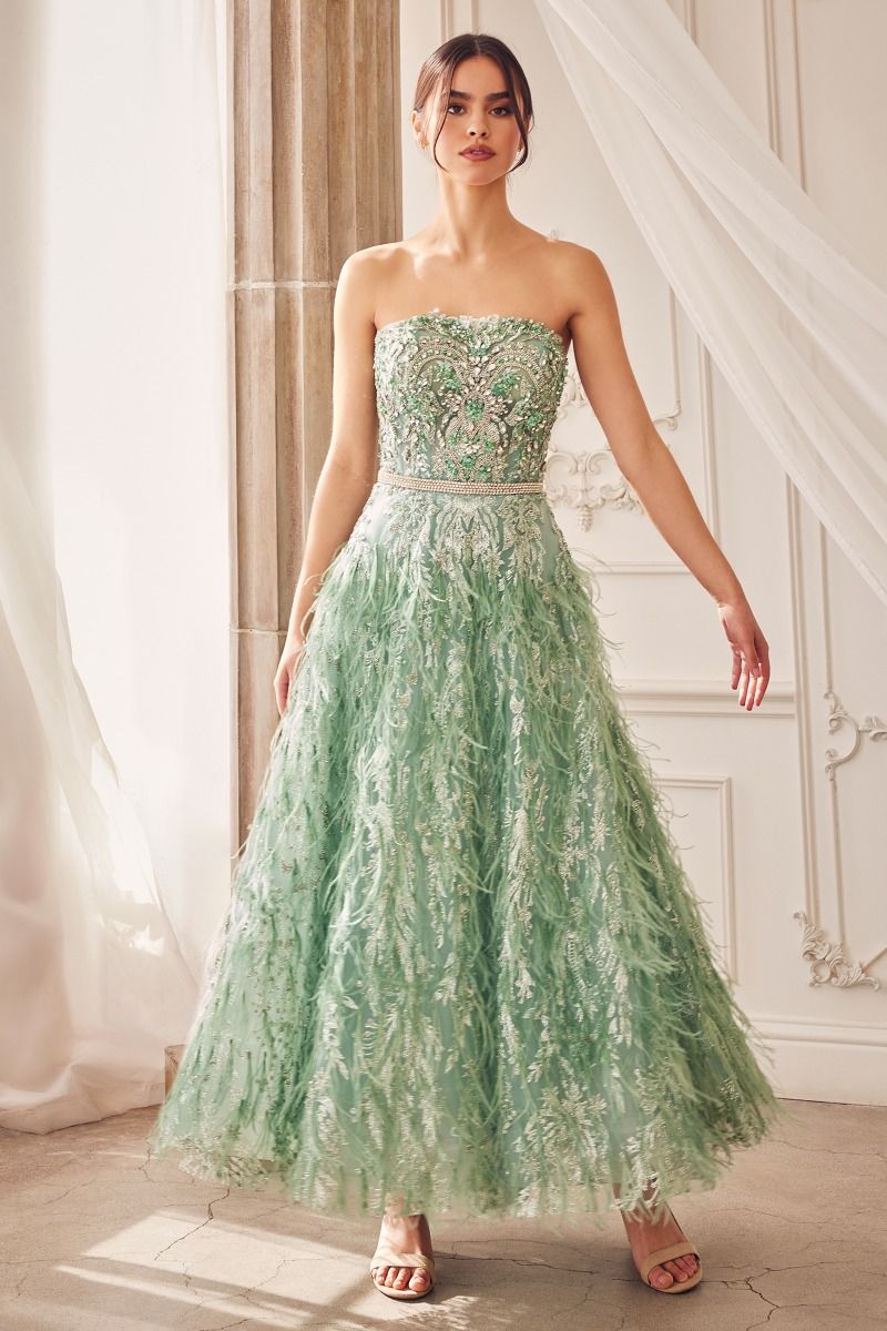 Andrea And Leo -A1226 Strapless Feather A-Line Dress
