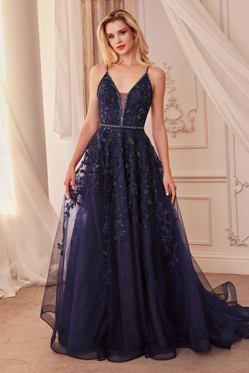 Andrea And Leo -A1251 V-Neck Laced A-Line Dress