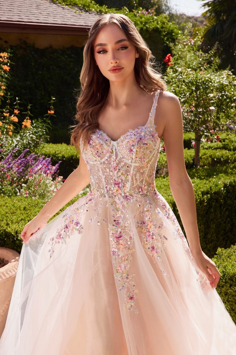 Andrea and Leo -A1288 Floral Embellishment A-Line Dress