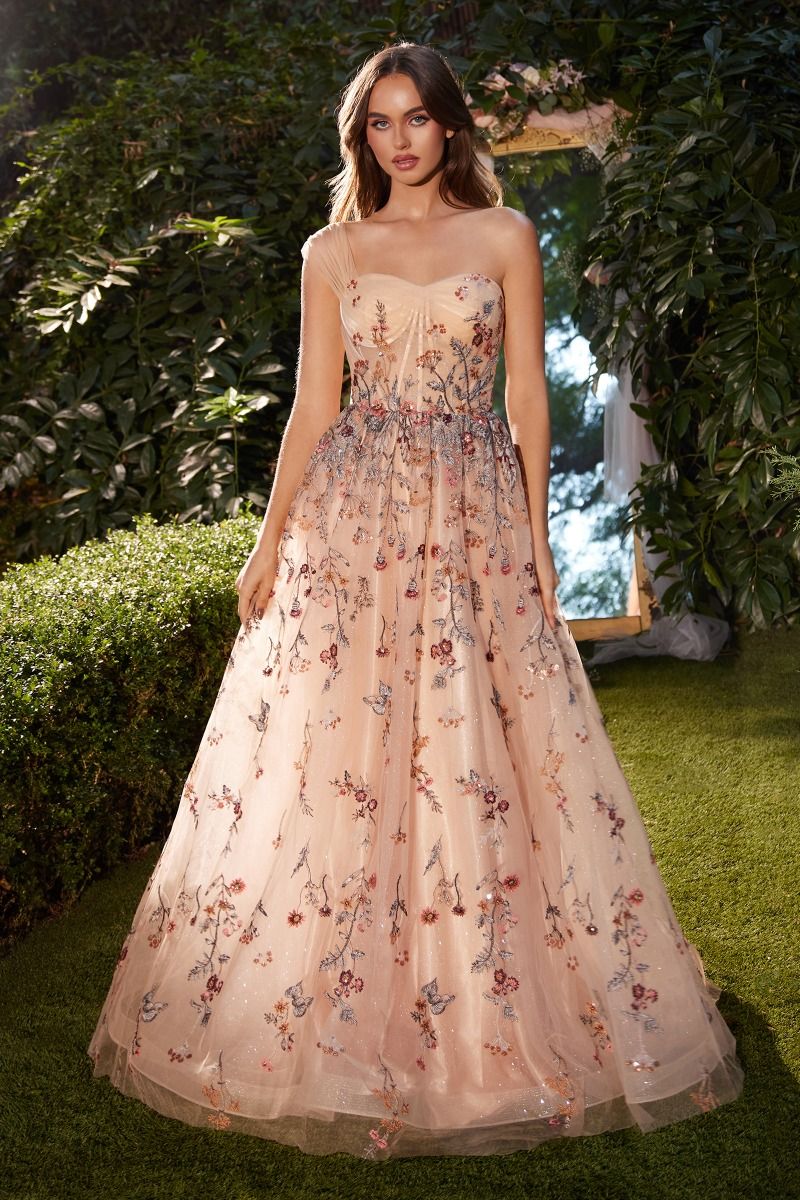 Andrea and Leo -A1289 Floral Embroidered A-Line Dress