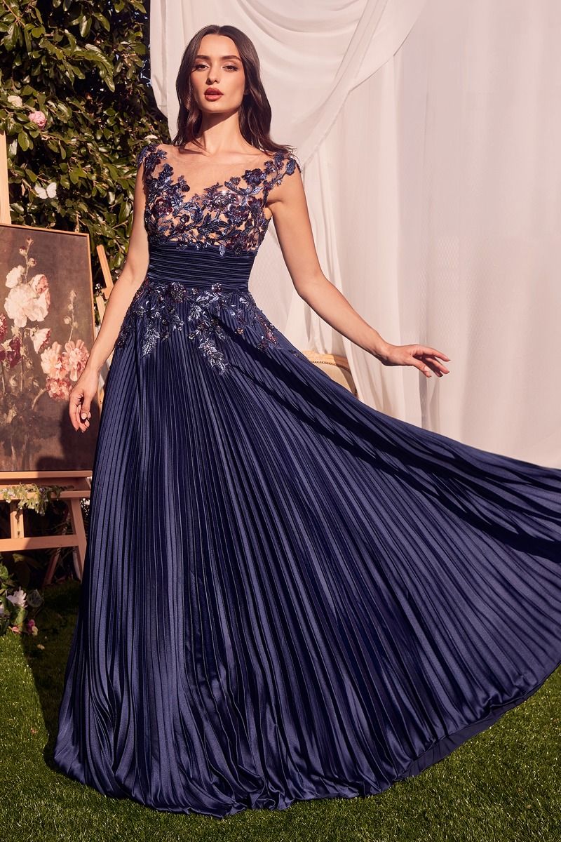 Andrea and Leo -A1355 Embellished Pleated A-Line Dress