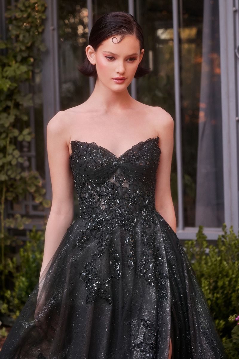 Andrea and Leo -A1378 Floral Sequin Embellished Tulle Ball Gown