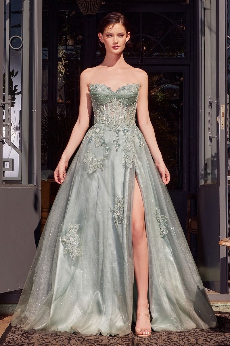 Andrea and Leo -A1378 Floral Sequin Embellished Tulle Ball Gown