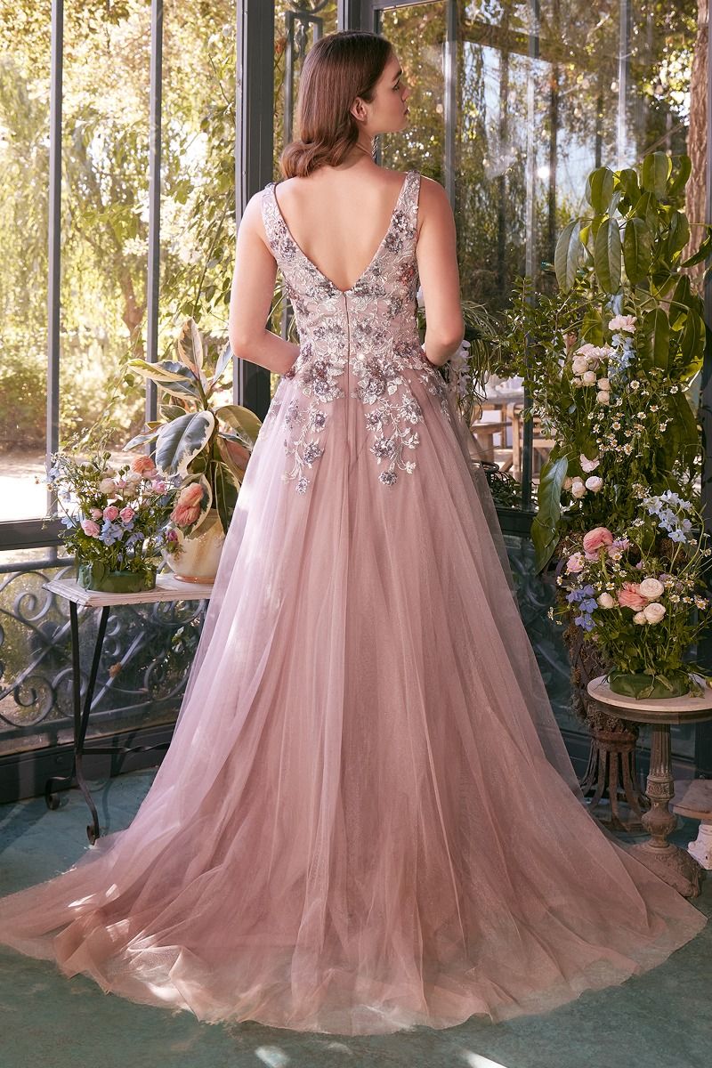 Andrea and Leo -A1401 V-neckline embellished sequin bodice Gown