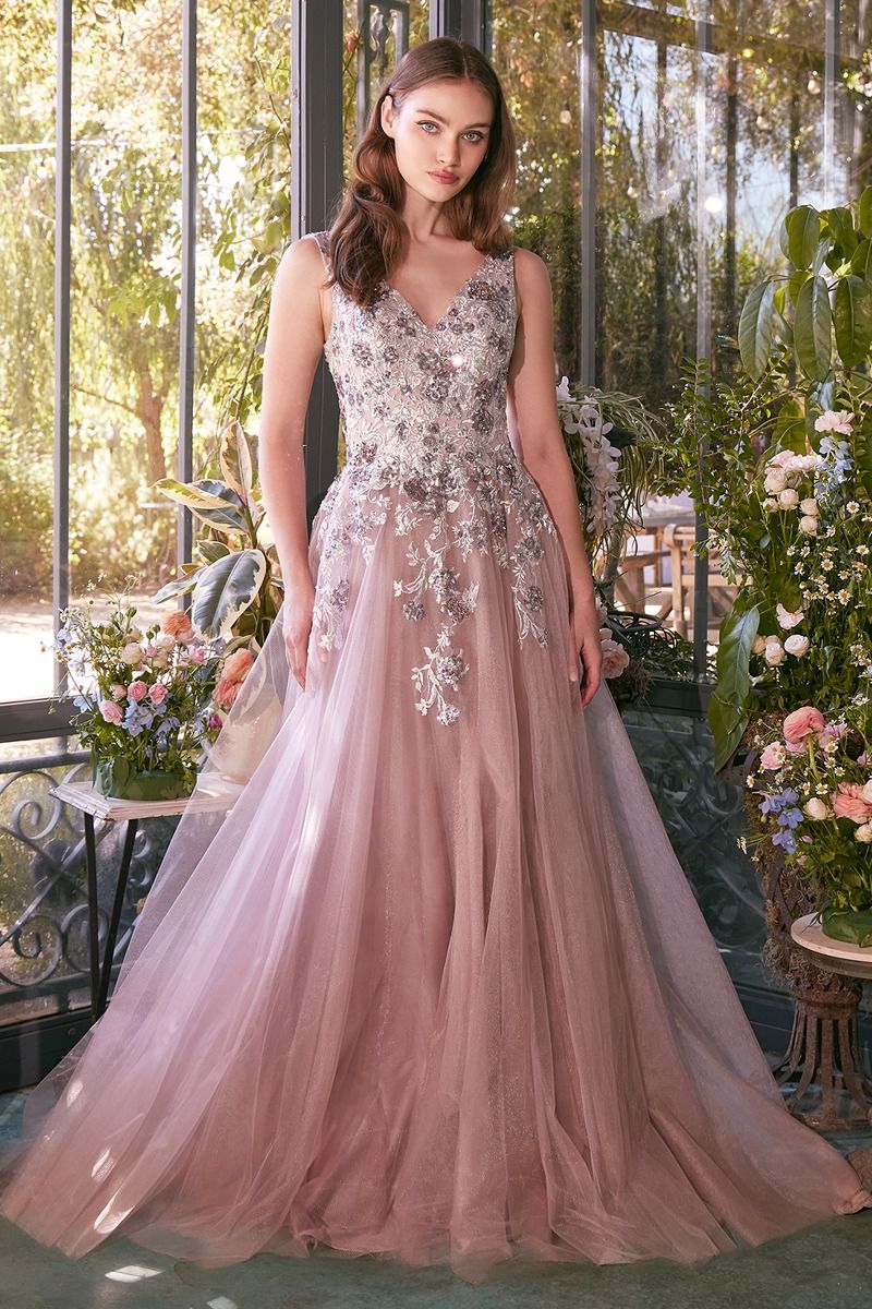 Andrea and Leo -A1401 V-neckline embellished sequin bodice Gown