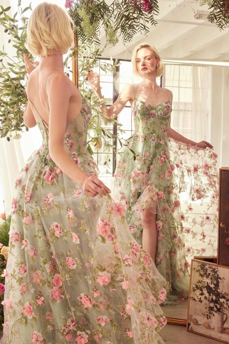 Andrea and Leo -A1420 Floral Printed Layered A-Line Dress