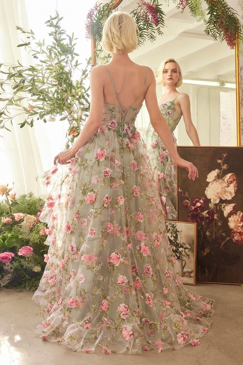 Andrea and Leo -A1420 Floral Printed Layered A-Line Dress