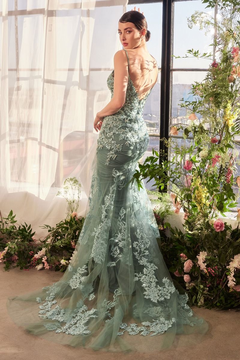 Andrea and Leo -A1421 Beaded appliqués & layered tulle Gown