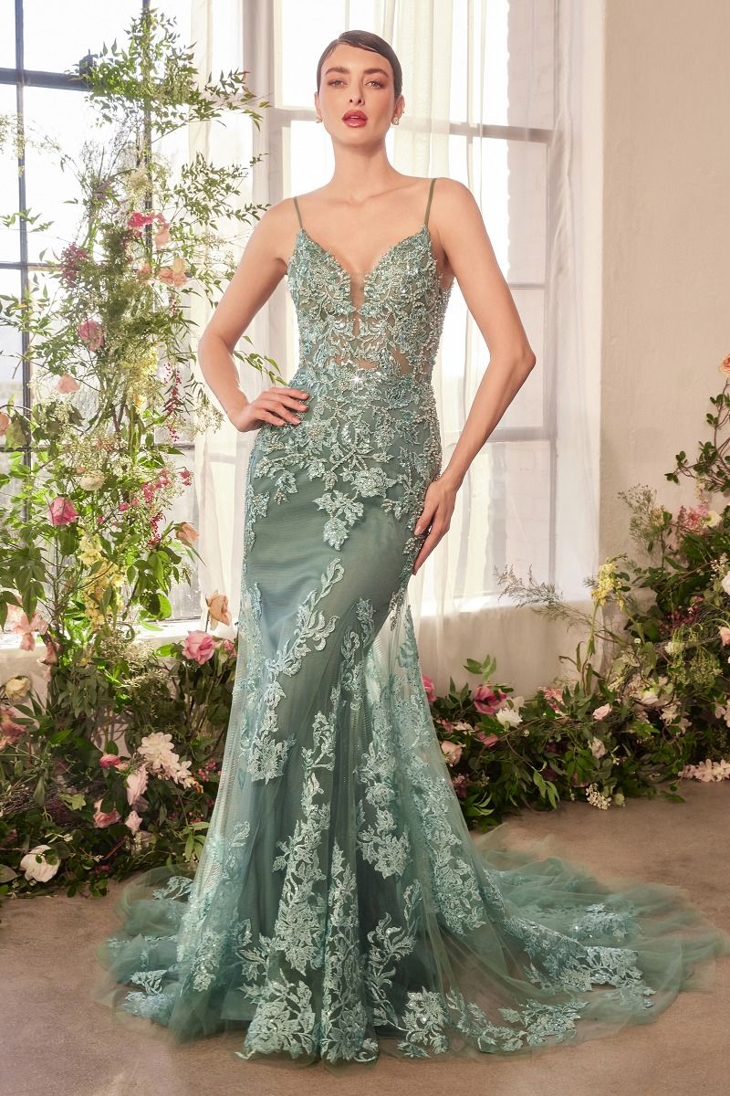 Andrea and Leo -A1421 Beaded appliqués & layered tulle Gown