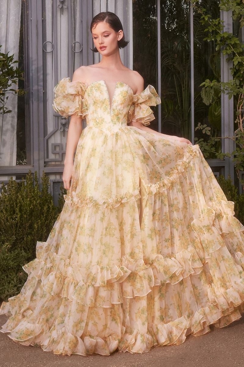 Andrea and Leo -A1430 Strapless Floral Printed Ball Gown