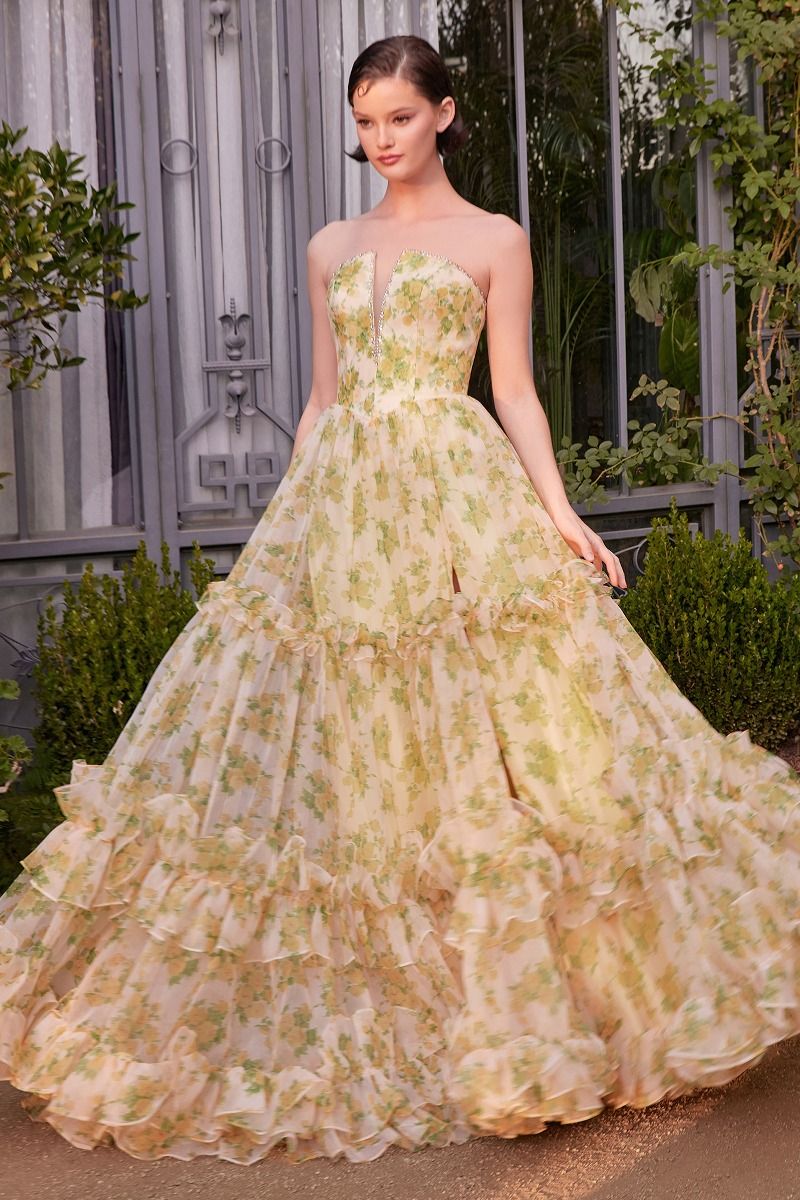 Andrea and Leo -A1430 Strapless Floral Printed Ball Gown