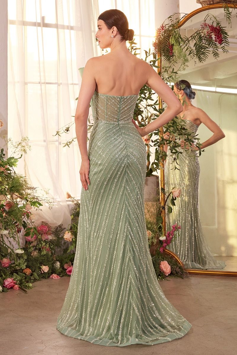 Andrea and Leo -A1436 Strapless Pleated Beaded Sheath Dress