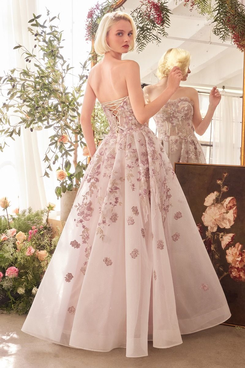 Andrea and Leo -A1455 Sweetheart Neck A-line Floral Applique Gown