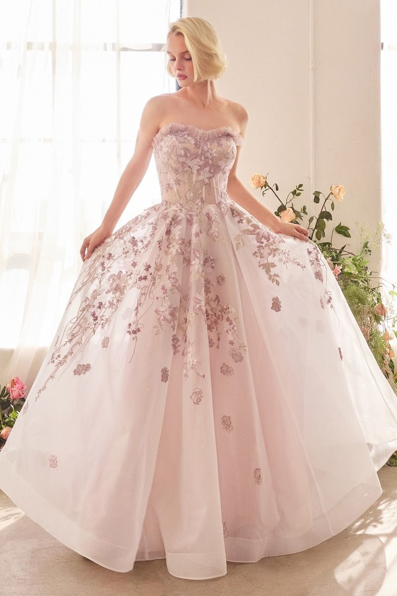 Andrea and Leo -A1455 Sweetheart Neck A-line Floral Applique Gown