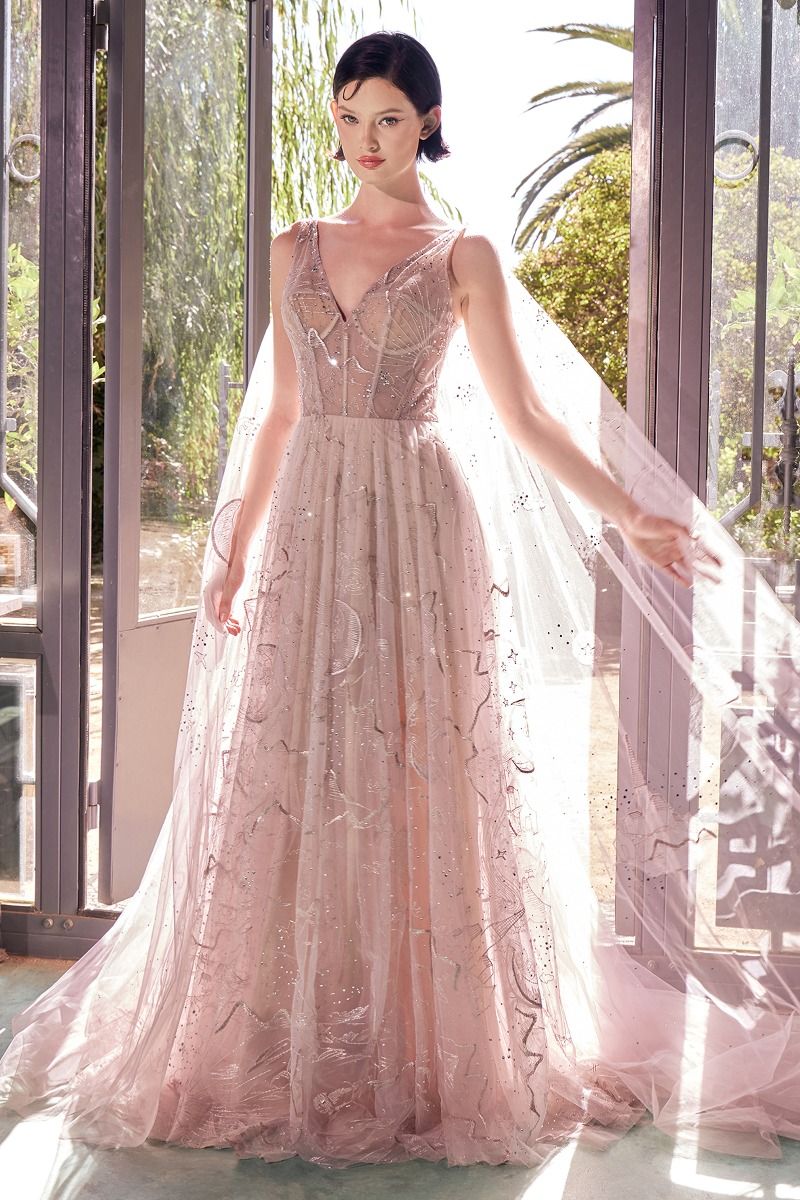 Andrea and Leo -A1459 Star Sign Embroidery & Layered Tulle Gown