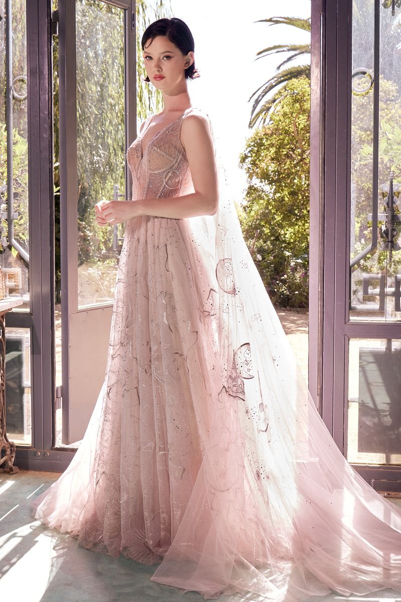 Andrea and Leo -A1459 Star Sign Embroidery & Layered Tulle Gown