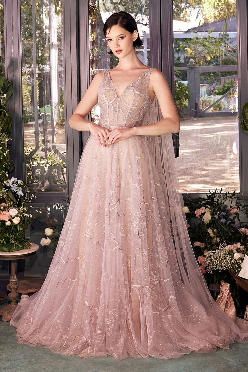 Andrea and Leo -A1459 Star Sign Embroidery & Layered Tulle Gown