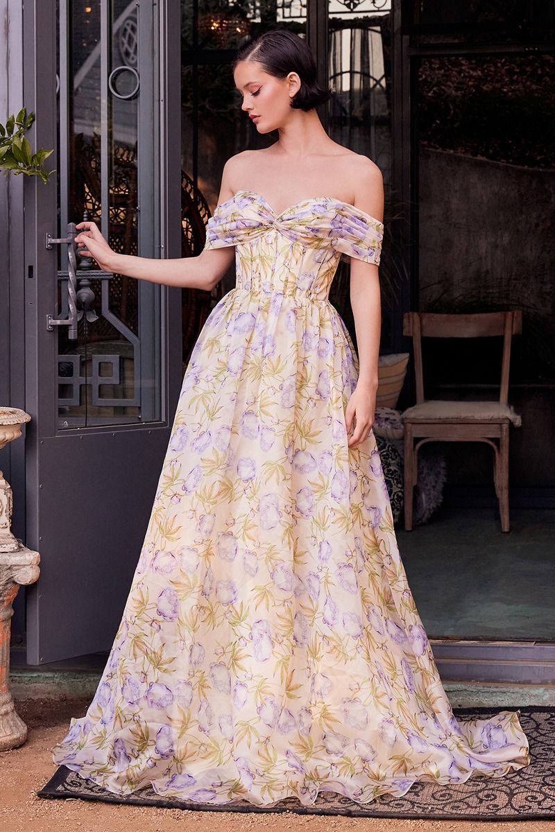 Andrea and Leo -A1466 Off Shoulder Printed A-Line Dress