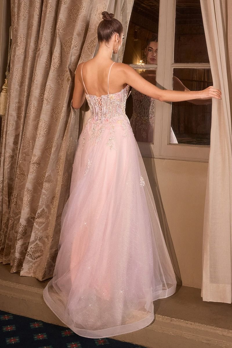 Andrea and Leo -A1477 Floral Applique V-Neck A-line Gown