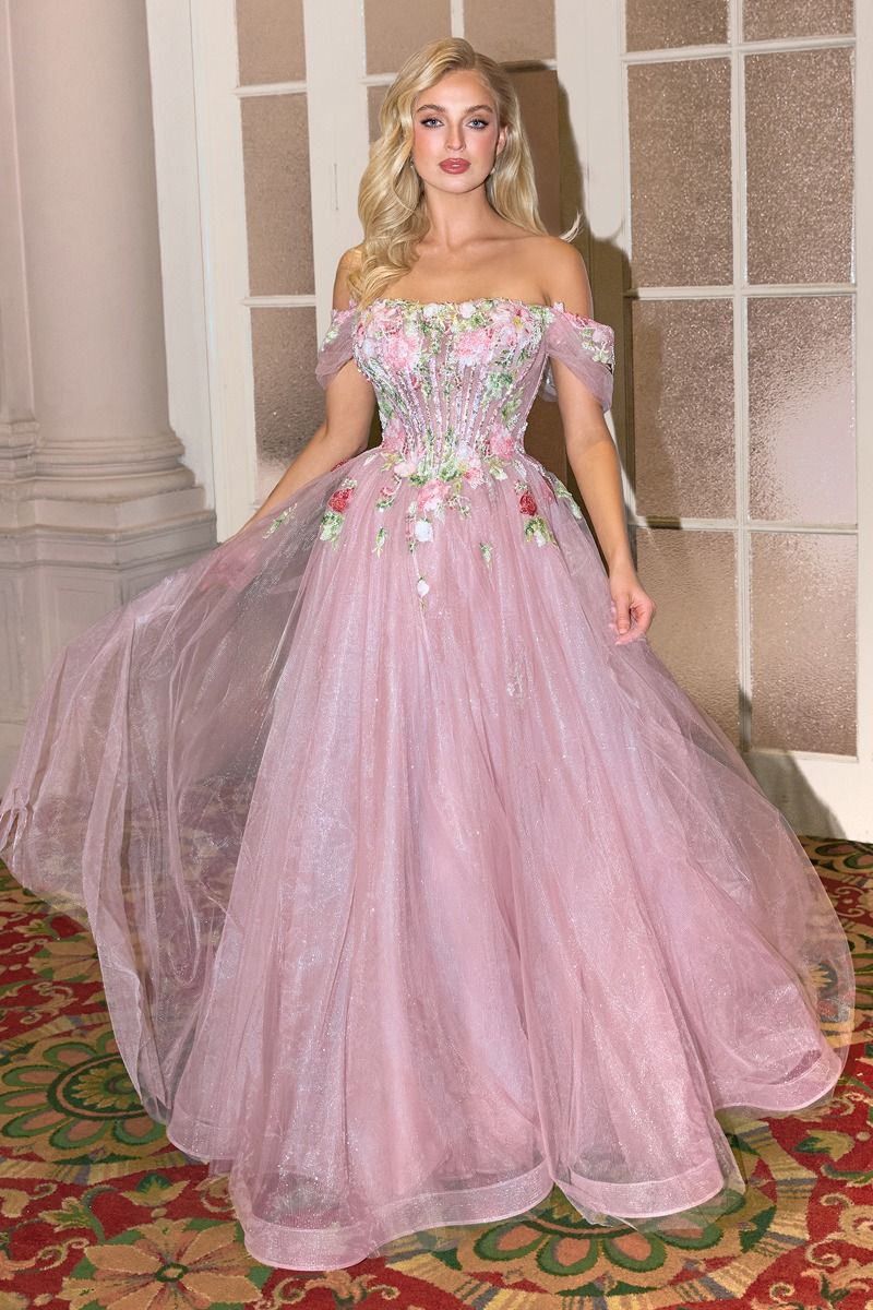Andrea and Leo -A1479 Applique Off Shoulder Long Gown